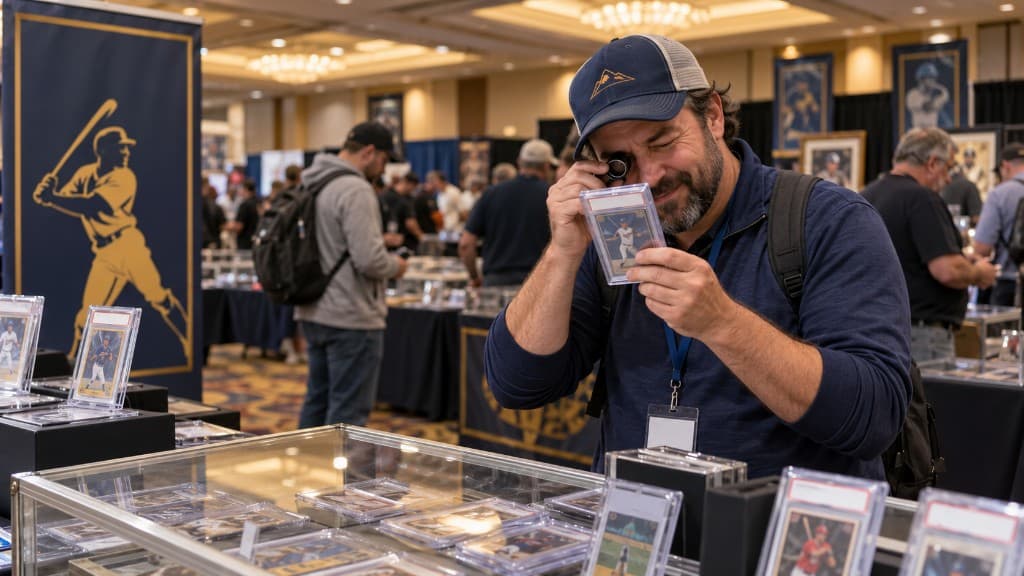 Sports collectibles and graded cards on display